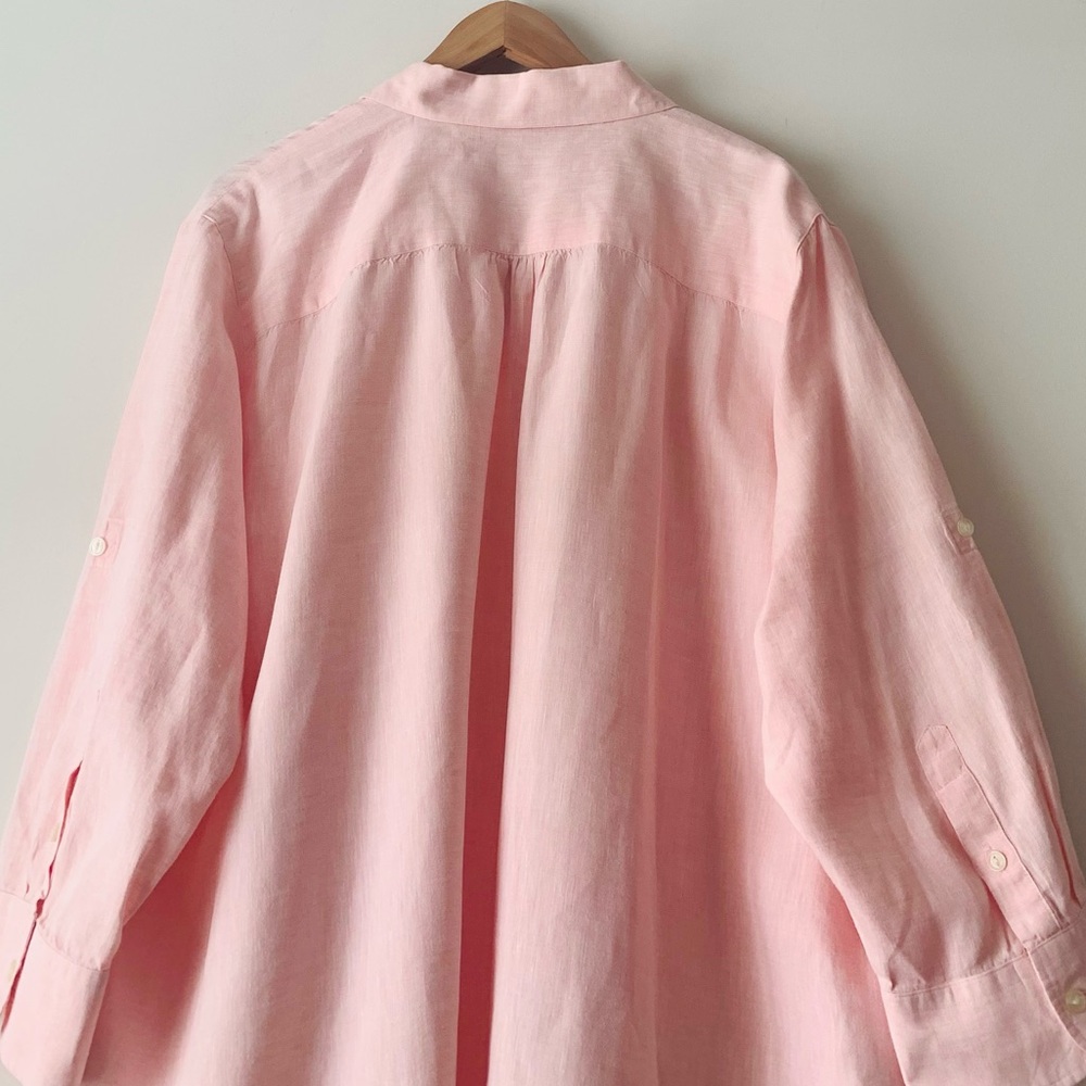 Ralph Lauren Linen Light Pink Button-Up Blouse Roll Tab Women Sz 1X Coastal - Picture 5 of 9